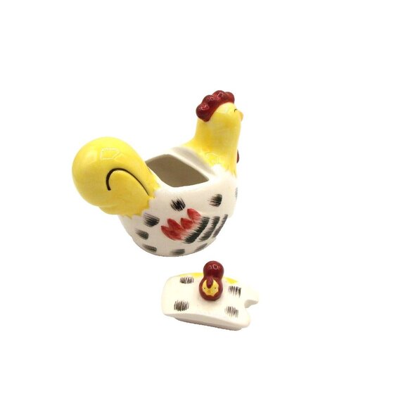 Vintage Chicken Rooster and Hen Cream and Sugar Bowl Set Chestnut Creek Ceramic - Picture 2 of 12